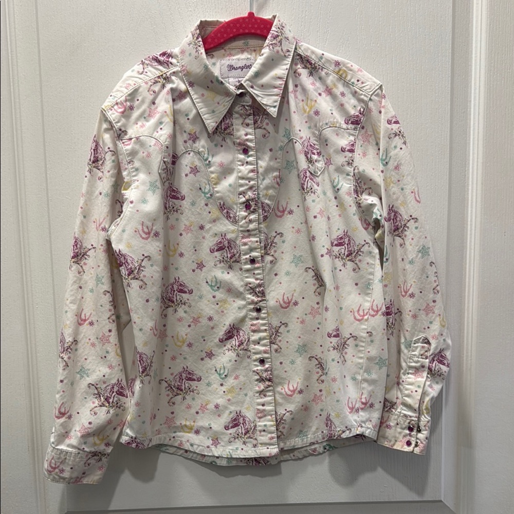 Wrangler Cream Western Shirt with Pink and Mint Print